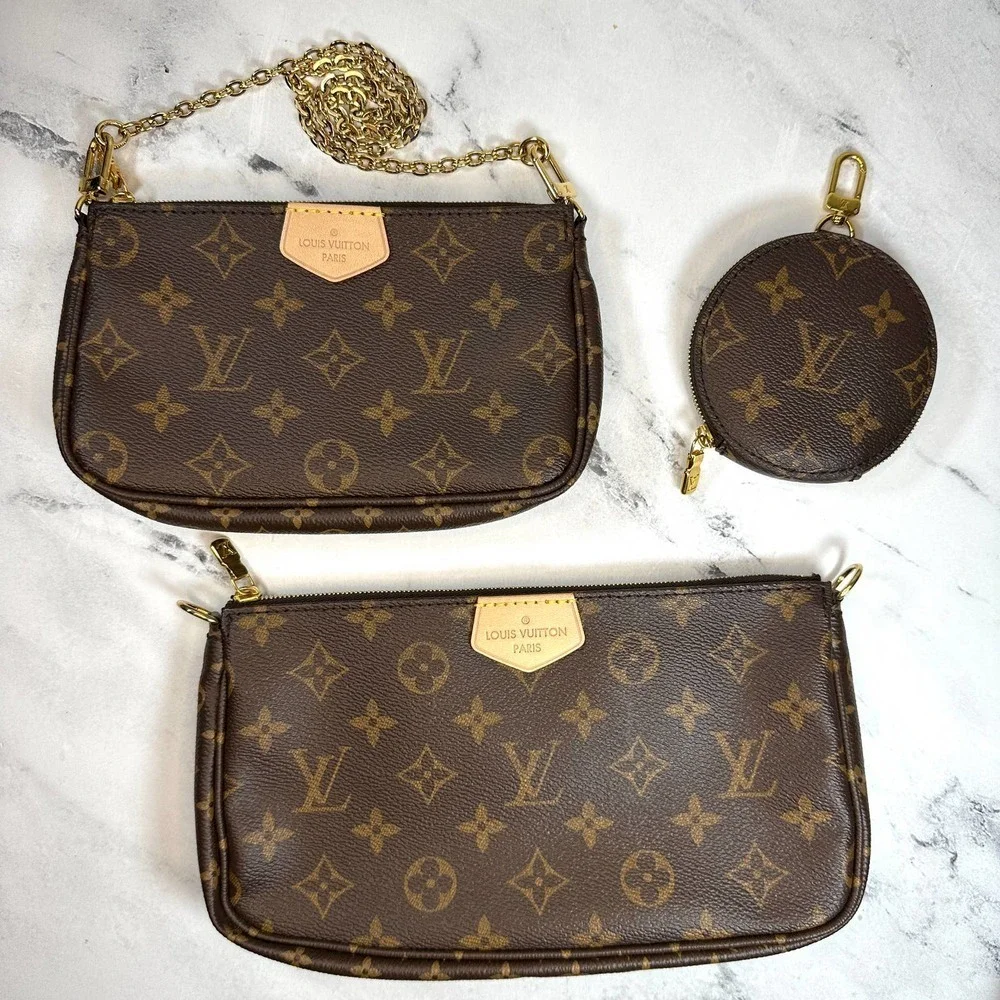 Louis Vuitton Multi Pochette Accessories monogram crossbody 3-bag w/rare Strap
